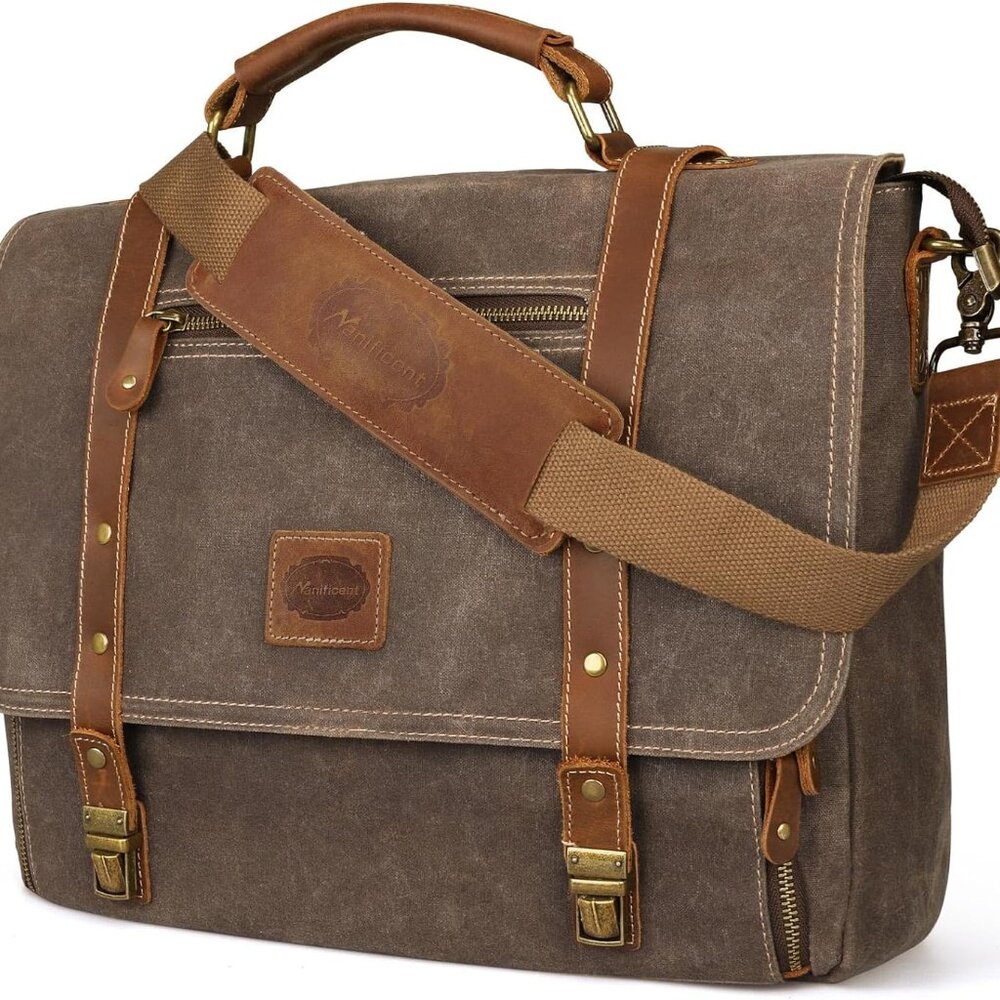 Laptop Messenger bag for Mens 15.6 Inch, Waterproof Vintage Genuine Leather Mens
